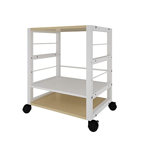 LOIYERT 3-stöckiges Mikrowellen-Standregal auf Rädern, Kaffeemaschine verstellbarer höhenverstellbarer Ständer/Regal für Büro, Küche, Wohnzimmer, 53,1 x 39,5 x 64, weiß Cover
