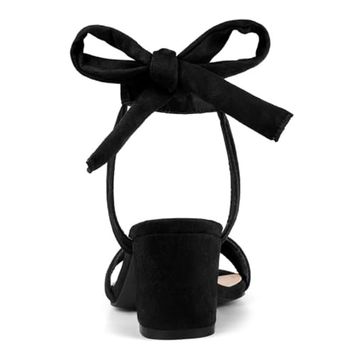 Allegra K Allegra K Women's Open Toe Ankle Tie Back Black Block Heels Sandals - 8 M US