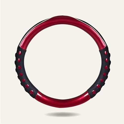 Image of NIKAVI Fashion Steering Wheel Cover - Red Color | Size - Medium | Diameter 38 cm | O-Type | Car Steering Wheel Protector, Anti-Slip, Stylish Leather Finish Grip Cover for Round Steering Wheels
