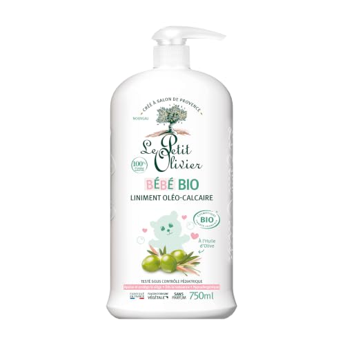LE PETIT OLIVIER - Liniment Oléo-Calcaire - Bébé Bio - Dès La Naissance - Nettoie En Douceur Les Fesses De Bébé - Certifié BIO - 100% D'Origine Naturelle - Testé Sous Contrôle Pédiatrique - 750 ml