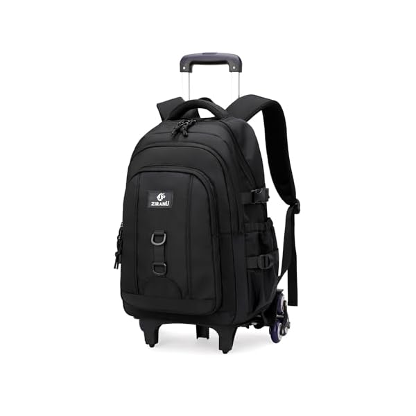 Black Boys Backpack with 6 Wheels, Rolling Kids Backpack for School Boys, Black