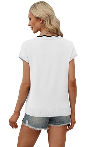 Image of WIHOLL Womens Summer Tops Cap Sleeve Sweater V Neck Shirts Beach Vacation Clothes Business Casual Fashion Clothing