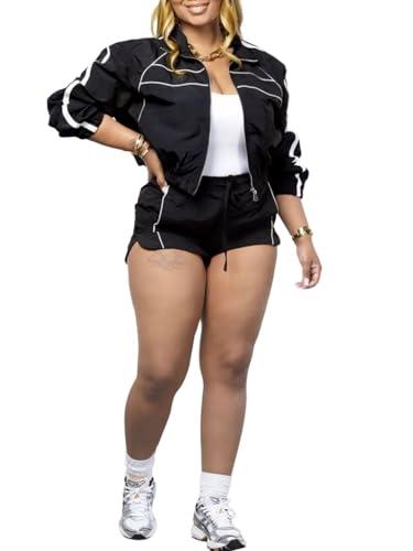 Windbreaker 2 Piece Outfits Long Sleeve Zip Up Jacket Top and Shorts Summer Matching Short Sets Tracksuits