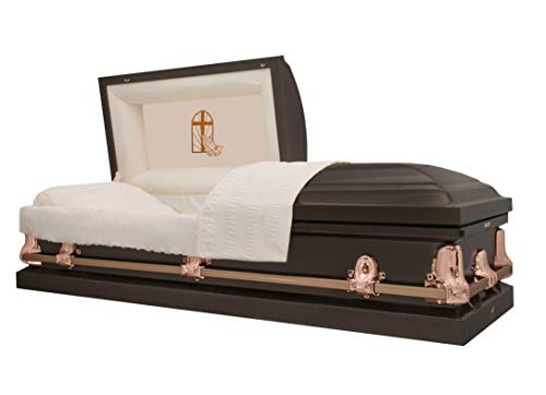 Titan Casket Orion Panel Collection (Bronze, Praying Hands & Window) Handcrafted Funeral Casket - Bronze With Rosetan Crepe Interior & 'Praying Hands & Window' Head Panel #TOP4