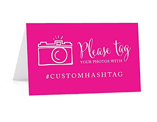 Andaz Press Personalized Hashtag Table Tent Place Cards, Double-Sided, Fuchsia,