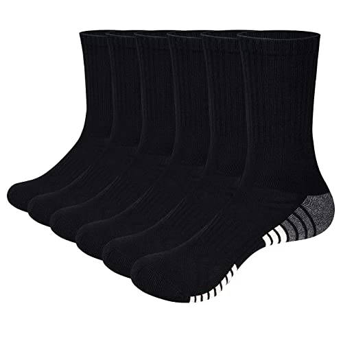 Mens Gym Tennis Golf Training Athletic Socks Moisture Wicking Mens Socks Cotton Cushioned Crew Socks for Men, 6 Pairs