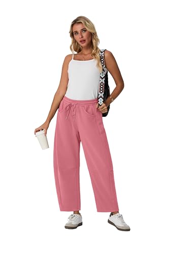 Image of Lepunuo Barrel Sweatpants Women Casual Baggy Elastic Waisted Pants Wide Leg Gym Trousers with Pockets
