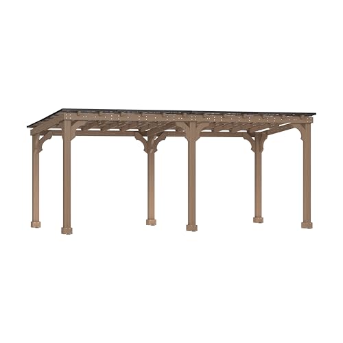 Image of BlueWish 10' x20' Cedar Wood BBQ Gazebo with 5.5 inch Width Column, Patio Gazebo with Sturdy Structure, Wind-Resistant Grill Gazebo Shelter with Sloping Roof for Barbecue, Backyard, Light Mocha Brown