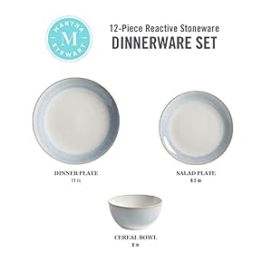 Martha Stewart Perry Street Stoneware Reactive Dinnerware Set - White w/Blue Rim, Service for 4 (12pcs) Martha Stewart Perry Street Stoneware Reactive Dinnerware Set White wBlue Rim Service for 4 12pcs