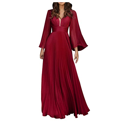 Winterkleid Damen Christmas Dress Partykleid Damen Glitzer&I3 Elegant Vintage TüLl TrompetenäRmel V-Ausschnitt Maxi Kleid Elegant Hohe Taille...