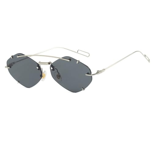 Lunettes de soleil sans monture pour femmes polygone tendance verres ocean UV400