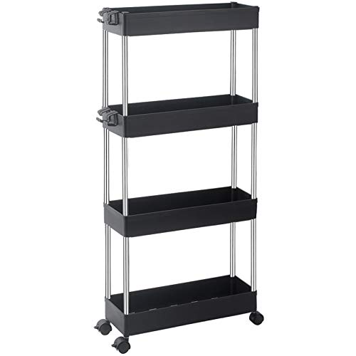 SPACEKEEPER Carro de Almacenamiento de 4 Niveles, Delgado, móvil, estantería, Carro Deslizante, Multiusos, para Cocina, Dormitorio, baño, lavadero, Lugares Estrechos, Negro