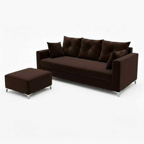 Image of Zora 4 Seater L Shape Sofa Set with Movable Ottomans | Flexible Layout | Rich Velvet Suede Fabric | Silver Legs | Spacious Seating | Modern Sofa for Living Room (Dark Brown)