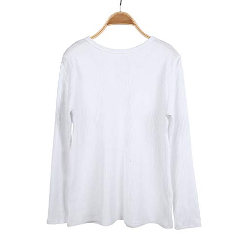 Women's V Neck Waffle Knit Henley Tops Casual Long Sleeve Pullover Sweater Blouses (Whiteb, Large)