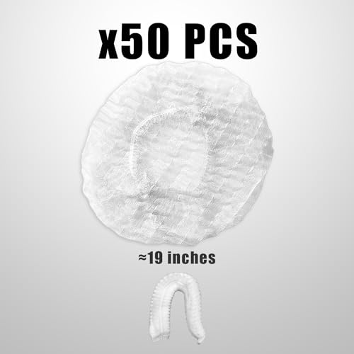 50 Stück 19 Zoll elastische Kochkappen, staubdichte Haarabdeckungen, chirurgische Kappen, Catering-Haarabdeckungen, Vlies-Sanitär-Haarnetzabdeckungen, Haarnetze mit doppelten Gummibändern (weiß)
