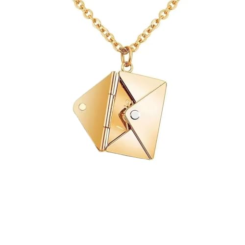 Azusa Sun Envelope Necklace for Couples Personalized Envelope Locket Necklace for Women Love you Pendant Memorial Necklace Mothers Day Valentines Day Anniversary Birthday Gift - Yellow