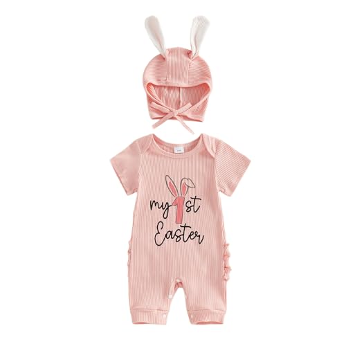 Image of Yhilee Praise My First Easter Baby Girl Outfit Newborn Bunny Onesie Romper Short Sleeve Easter Jumpsuit Summer Infant Clothes