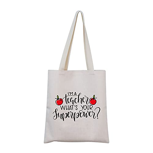 ZJXHPO Teacher Gift Teacher Appreciation Gift I'M A TEACHER WHAT'S YOUR SUPER POWER Makeup Bag Teacher Graduation Gift (Teacher Canvas Bag)