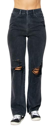 Judy Blue Women's High-Waist Rigid Magic 90's Destroyed Knee Straight-Leg Jeans