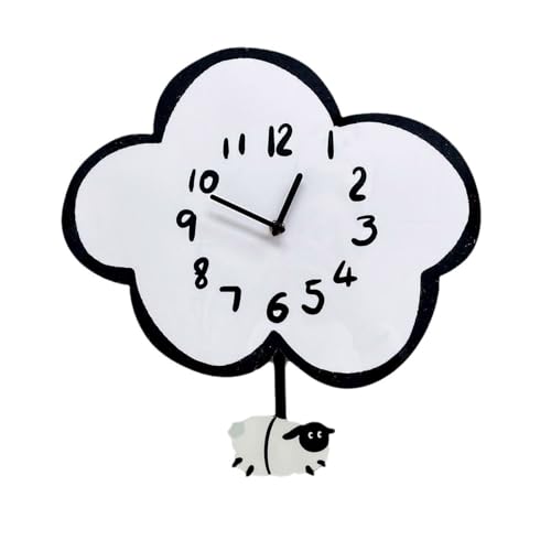 Cartoon Clouds Sheep Wall Clock Waving Pendulum Bedroom Living Room Home Decor Operated for Kids