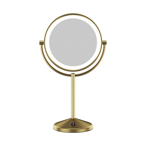 Conair Lighted Makeup Mirror, LED Vanity Mirror, 1X/10X Magnifying Mirror, Double Sided, Battery Operated in Brushed Brass