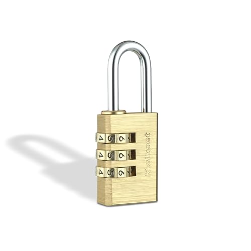 Kwikset Brass Resettable 3-Digit Combination Padlock, Indoor Outdoor Locker and Cabinet Lock, 1-1/8 in Body, 1 in Shackle, 1 Pack, Brass