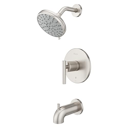 Kit de grifería para bañera y ducha Pfister Zeelan con cartucho de válvula, cabezal de ducha multifunción, acabado Spot Defense niquel cepillado, juego completo para baño con regulación de agua, modelo 8P8WS2ZLSGS miniatura 1