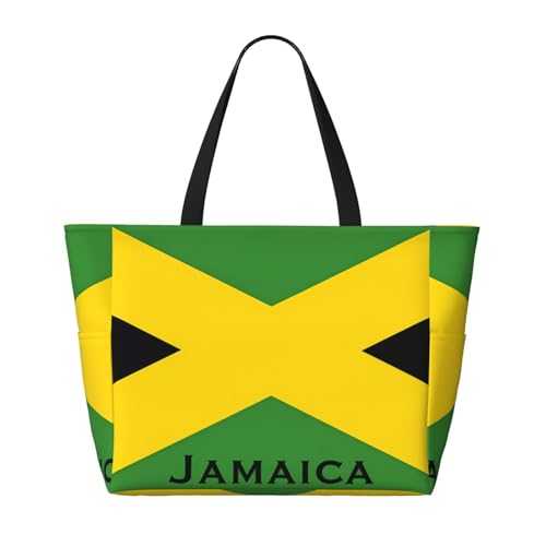 Jamaican Flag Women Large Beach Bag Travel Weekender Foldable Tote Bag for Pool Beach Vacation Gym2