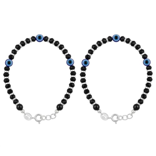 Image of Parnika (Formerly MJ 925 Traditional Silver & Black Crystals Baby Nazariya Kids Silver Bracelet in Pure 92.5 Sterling Silver for Kids - One pair