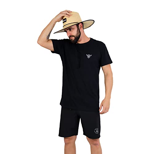 Chapéu de Palha Nacional Viés Preto Masculino Feminino Surf de Praia Saida Sol Verão Moda Piscina Unissex Aba Larga Redondo na Moda Palha Natural de Folha de Carnaúba Proteção Solar UV Premium