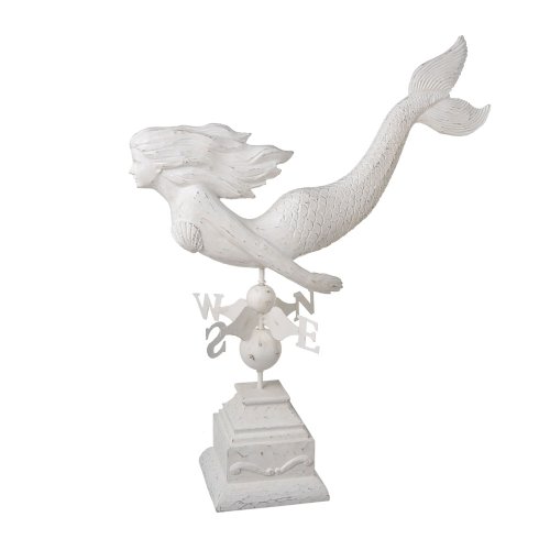 MIDWEST-CBK Resin and Metal Mermaid Decorative Weathervane, White