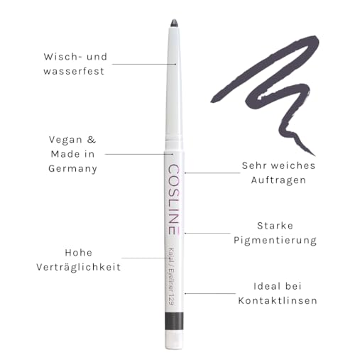 COSLINE Kajal und Eyeliner Nr. 129, Farbe: Aubergine, Wisch- und wasserfest, Weiches Auftragen, Starke Pigmentierung, Vegan, Made in Germany – Bild 5