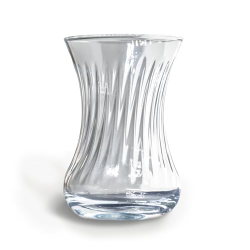 Turkish Tea Glasses Set of 6, Spiral Pattern Small Clear Glass Tea Cups for Hot Drinks, Herbal Tea, Traditional Slim Waist Design with Thick Base, Arabic Moroccan Tea Party, Teacups, Gift Drinkware