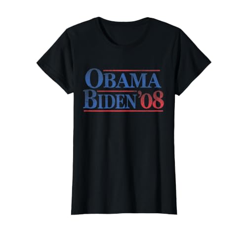 Retro Distressed Vintage Obama Biden 08 Campaign T-Shirt, Women, Black, Large
