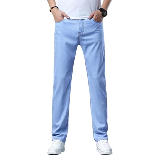 Mens Jeans Slim Stretch Summer Thin Straight Classic Denim Pants