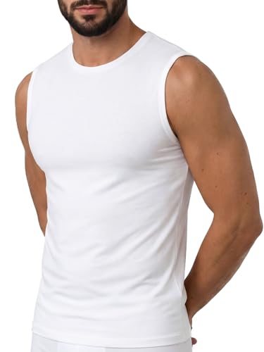 Camiseta sin mangas para hombre, algodón Básico, sin mangas, de alta calidad, fabricada en Italia., Bianco, M