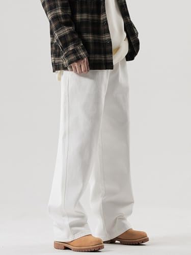 Jeans Pants Trouser Denim White Men's Korean Version Loose Floor Feeling Wide Leg High Street Retro Spring4
