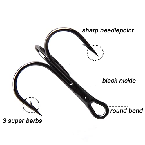 Treble Fishing Hooks 100pcs High Carbon Steel Triple Fishing Hooks Small Round Bend Treble Hook Hard Lure Spoon Fishhook (12#-100pcs) - Image 2