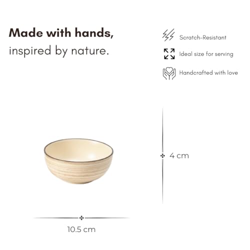 Image of Beyond Homes Ceramic Curry Bowl Set of 4, 240ml | Microwave & Dishwasher Safe Ceramic Bowls for Snacks, Vegetables, Chutney & Raita | Dal Katori Set for Kitchen, Matte-Finish (4, Brown Texture)