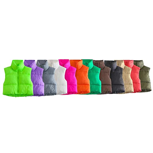 Keomud Women's Winter Crop Vest Lightweight Sleeveless Warm Outerwear Puffer Vest Padded Gilet Black Small #TOP6