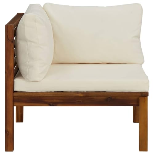 Élément de canapé de jardin extensible en acacia avec coussin crème