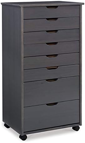Linon Callie Eight Drawer Wood Rolling Storage Cart in Gray