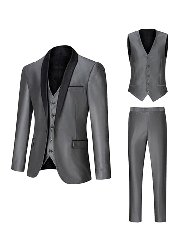 Men's Suit Slim Fit 3 Piece Suits for Men, One Button Solid Shawl Lapel Blazer Jacket Vest Set for Party Wedding