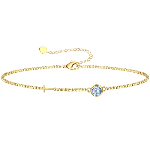 Image of Birthstone Bracelets for Women, Initial Bracelet Teen Stocking Stuffers Birthday Gifts for Teen Girls Initial Bracelet Trendy Letter A-Z Dainty Bracelet 21st 30th Mom Birthday Gift Birthstone Jewelry