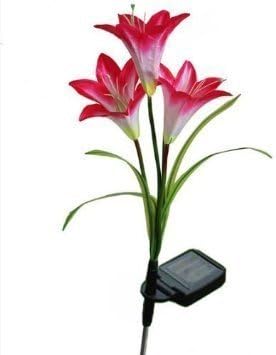 Solar Powered Outdoor LED Color Changing Waterproof Lily Flower Garden Light Lawn Lamp for Yard Decoration (Red)