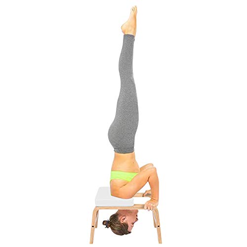 CAMORSA Yoga Chair Wooden Headstand Bench Stool, Chair Trainer, Gym Workout Stool White