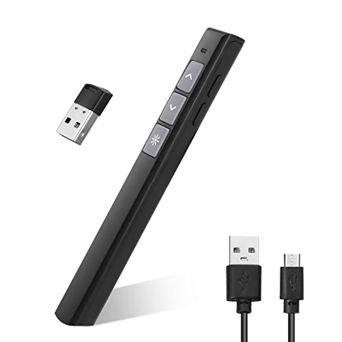 Vicloon Pointeur de Présentation,Telecommande Powerpoint avec Lumière Rouge,Lien Hypertexte,Contrôle du Volume-Clicker PowerPoint de 2,4 GHz pour PPT/Keynote/OpenOffice/Windows/MAC(Sans pince à stylo)