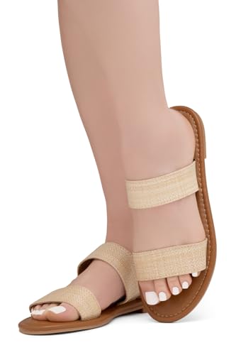 Image of Herstyle Flat Sandals for Women, Double Strap Slide Sandals, Open Toe Slip On, Comfortable Cushioned Footbed Casual Summer Shoes for Daily Wear, Beach, Vacation, Clear Options