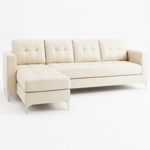Image of CASASTYLE Madison 5 Seater Leatherette LHS L Shape Sofa Set (Cream Color) Premium Finish | Ideal for Living Rooms