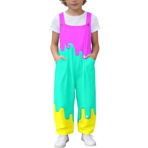 Generisch Mono de punto unisex con estampado de hielo y bolsillos para niños, cómodo pelele con elegantes pantalones largos, morado, 11-12Years